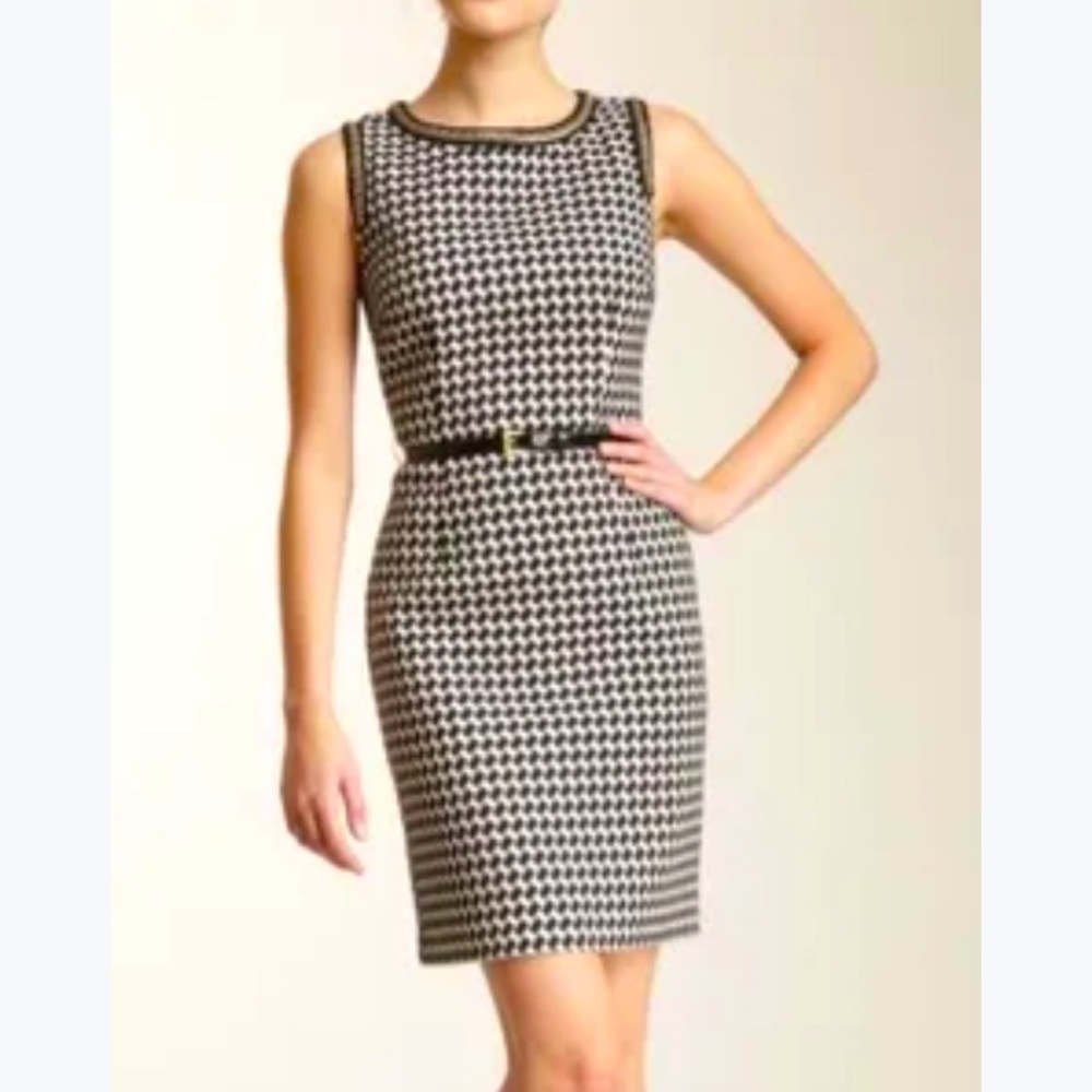 “TRINA TURK” Houndstooth Chain Accent Dress